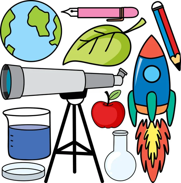 Coloridos Objetos Ciencia Iconos Vector Set Ilustración — Vector de stock