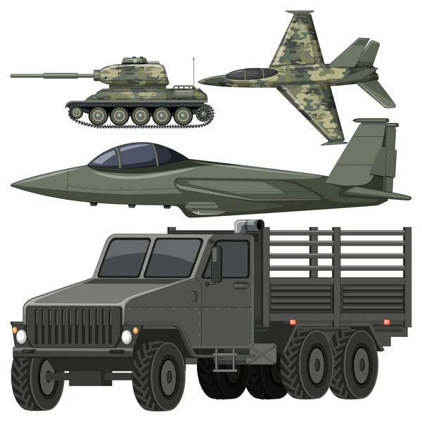 Ilustracja Zestawu Pojazdów Wojskowych — Wektor stockowy