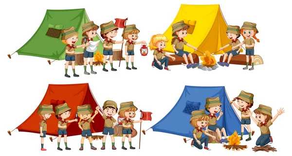Ensemble Enfants Appréciant Illustration Camping — Image vectorielle