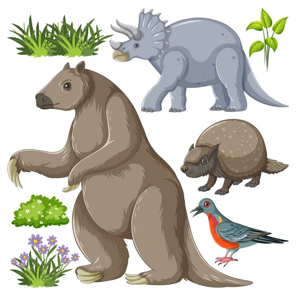 Conjunto Vários Animais Extintos Ilustração —  Vetores de Stock