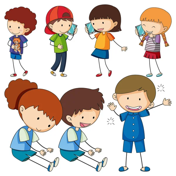 Fun Doodle Kids Csinál Különböző Tevékenységek Illusztráció — Stock Vector
