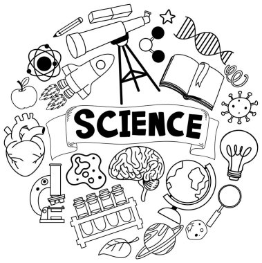 Doodle Simgeleri İllüstrasyonlu Bilim Sancağı