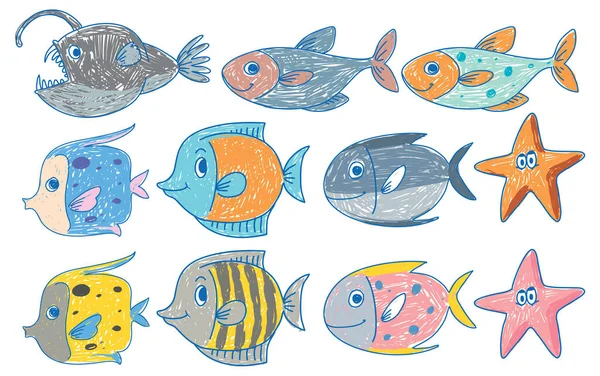 Gambar Anak Anak Sederhana Dari Gambar Ikan - Stok Vektor
