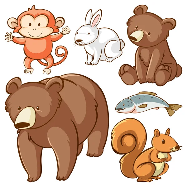 Set Animali Semplici Cartone Animato Personaggio Illustrazione — Vettoriale Stock