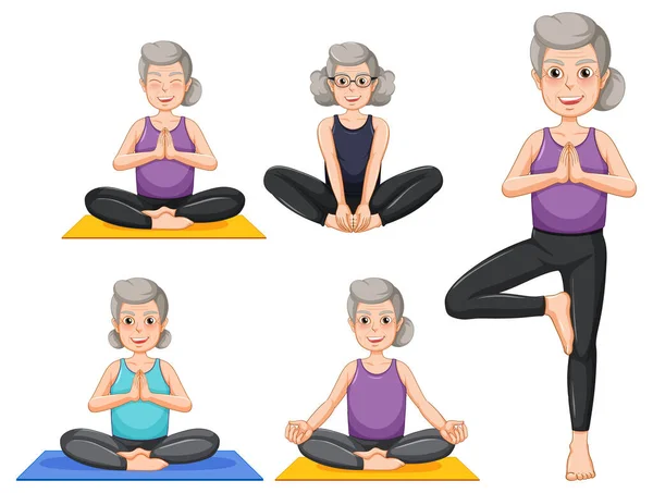 Bir Grup Büyükanne Yoga Çizimi Yapıyor — Stok Vektör