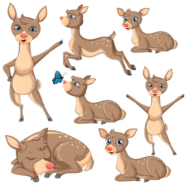 Collection Cartoon Deer Characters Illustration — Stock Vector