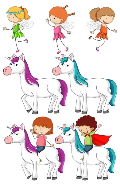 Diversión Doodle Niños Haciendo Varias Actividades Ilustración — Vector de stock