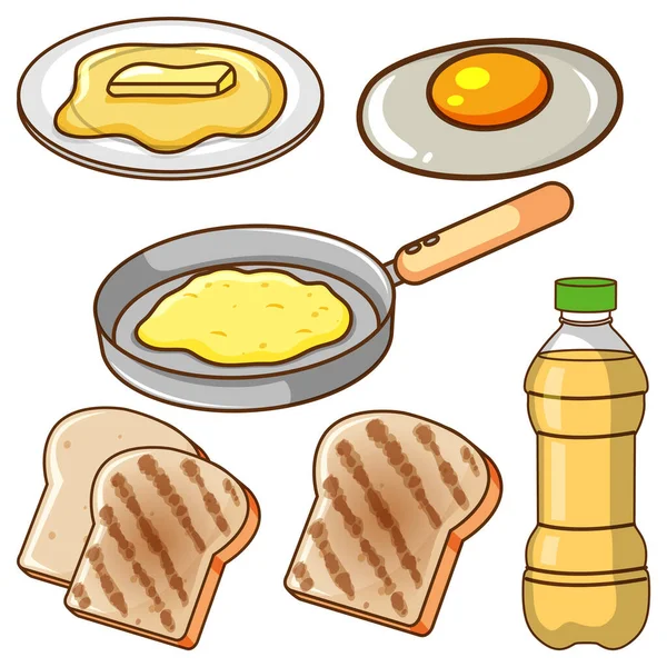 Set Med Frukost Tecknad Enkel Stil Illustration — Stock vektor