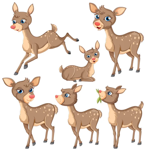 Collection Cartoon Deer Characters Illustration — Stock Vector