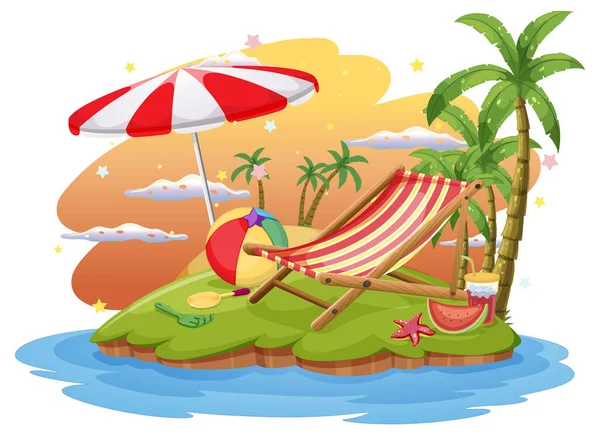 Summer Beach Scene Template Illustration — Vetor de Stock