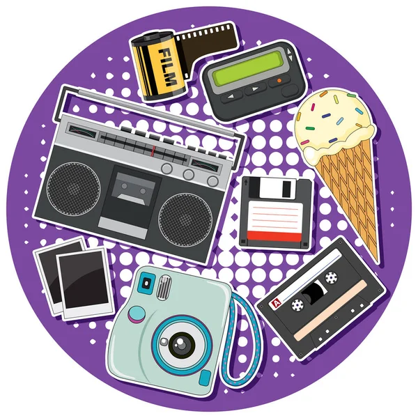 Retro Apparaat Objecten Set Illustratie — Stockvector