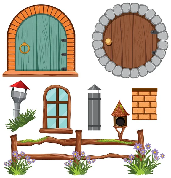 Set Fairy Tales House Elements Illustration — Stock Vector