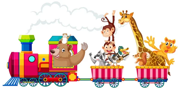 Zvířata Vlakové Dobrodružství Ilustrace — Stockový vektor