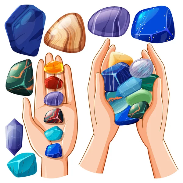 Set Joya Suerte Ilustración Piedra — Vector de stock