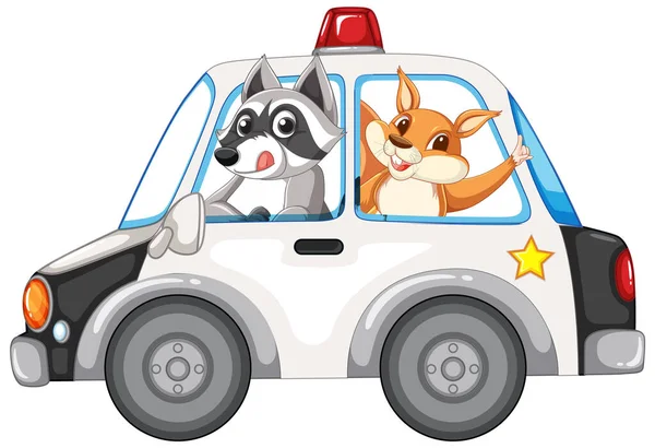 Guaxinim Esquilo Ilustração Carro Polícia — Vetor de Stock