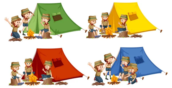 Uppsättning Barn Njuter Camping Illustration — Stock vektor