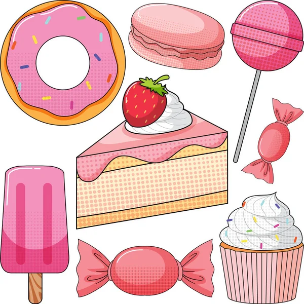 ピンクの甘い食べ物シームレスなパターンイラスト — ストックベクタ
