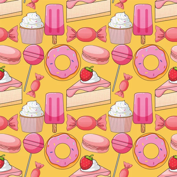 Pink Sweet Food Naadloze Patroon Illustratie — Stockvector