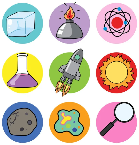 Icones Ciência Coloridos Ilustração Conjunto Vetorial — Vetor de Stock
