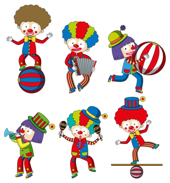 Set Playful Clowns Illustration — Stock Vector
