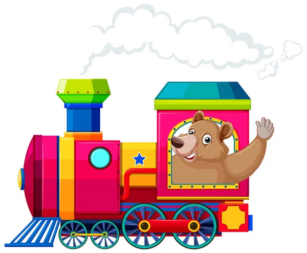 Bear Train Cartoon Style Illustration — Stock Vector