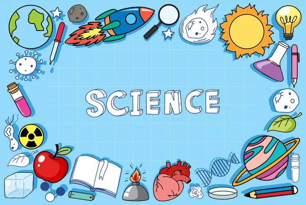 Banner Ciencia Con Iconos Doodle Ilustración — Vector de stock