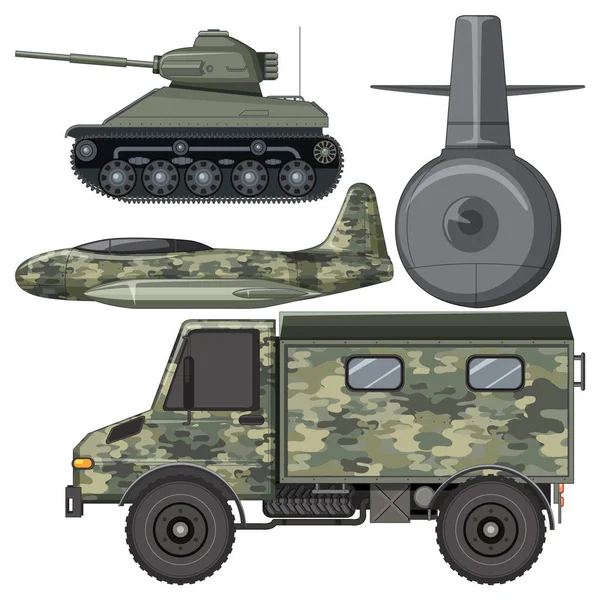 Conjunto Veículos Militares Ilustração —  Vetores de Stock