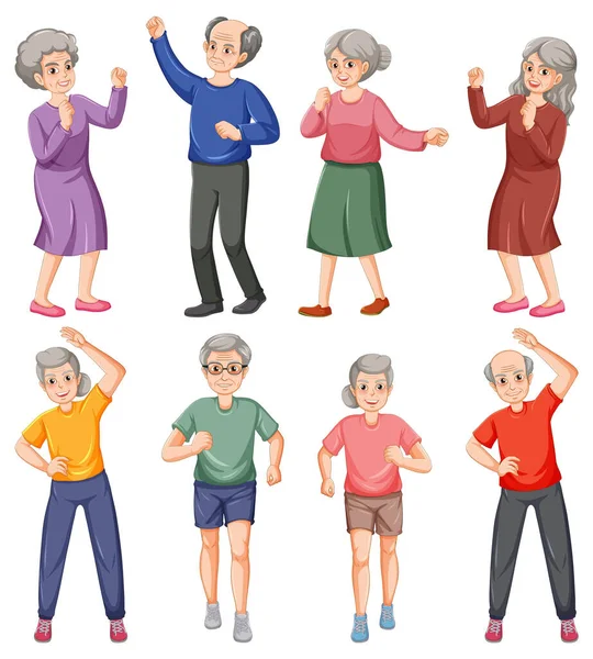 Set Elderly Person Cartoon Character Illustration — Stock Vector