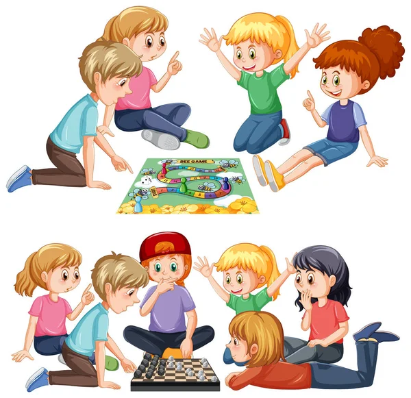 Set Von Kindern Und Brettspiel Illustration — Stockvektor