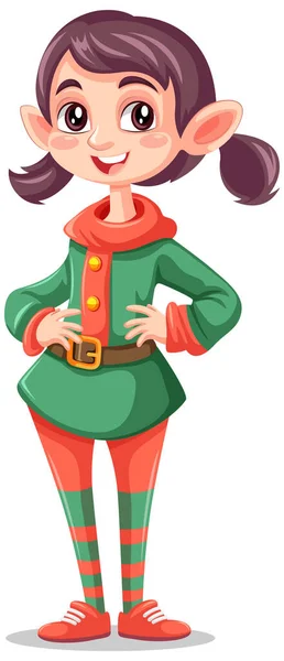 Elfo Ragazza Cartone Animato Natale Personaggio Illustrazione — Vettoriale Stock