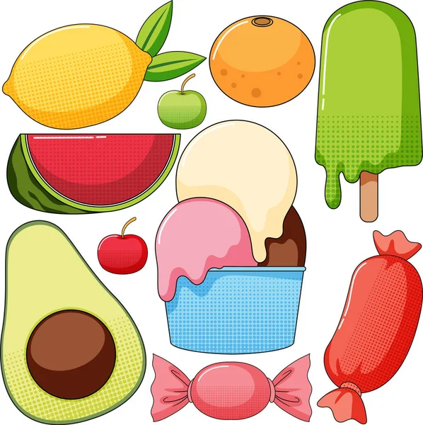 Ilustración Colorida Del Patrón Alimentos Dulces Sin Costura — Archivo Imágenes Vectoriales