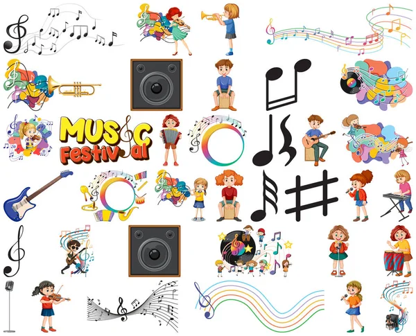 Дитячі Музичні Інструменти Музичні Символи Набір Ілюстрацій — стоковий вектор