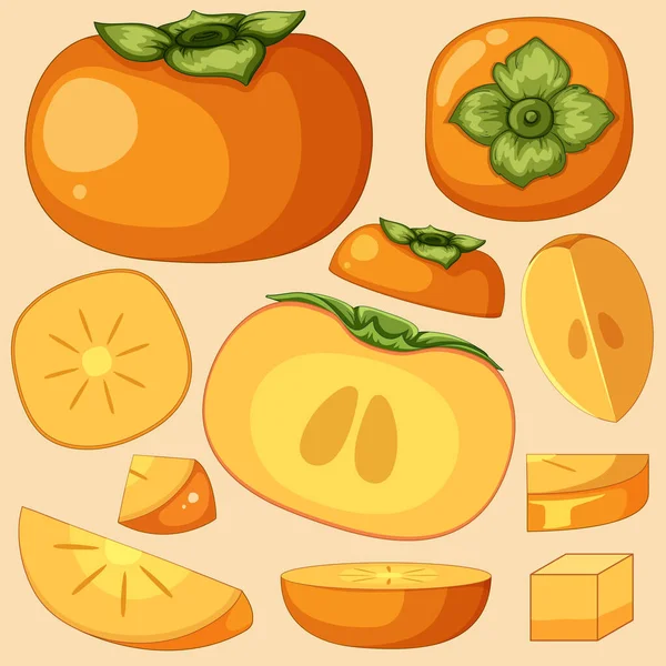 Persimmon Fruit Orange Background Illustration — Stock Vector