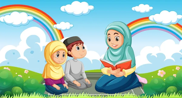 Zeichentrickfiguren Der Muslimischen Familie — Stockvektor
