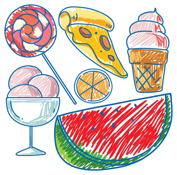Set Ilustrații Stil Scribble Alimentar — Vector de stoc