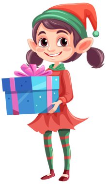 Noel karikatürü karakteri hediye kutusu illüstrasyonu tutuyor