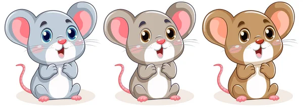 Cute Little Mouse Big Ears Characters Collection Illustration — Stock Vector