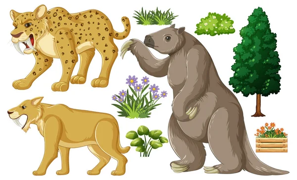 Conjunto Animales Extintos Ilustración — Vector de stock