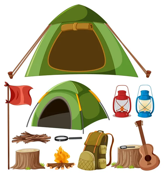 Vector Set Camping Tents Illustration — Vetor de Stock