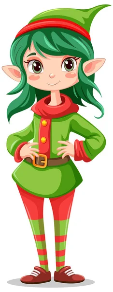 Elfo Chica Dibujos Animados Personaje Navidad Ilustración — Archivo Imágenes Vectoriales