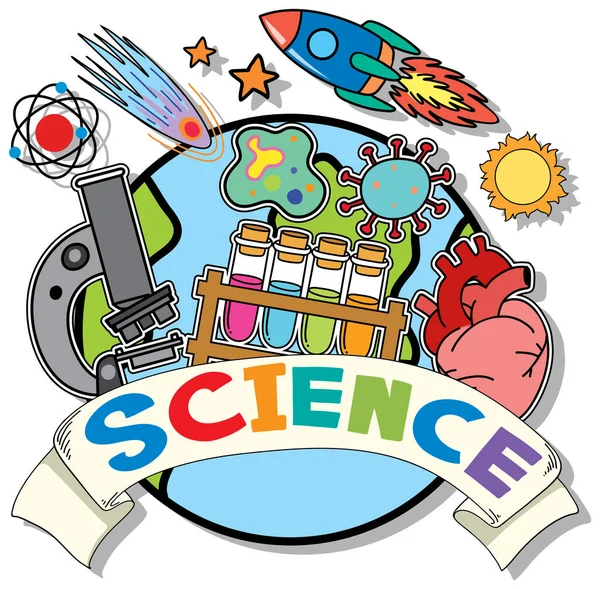 Science Banner Ikonami Doodle Ilustracja — Wektor stockowy