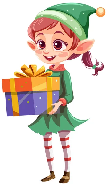 Weihnachten Cartoon Figur Holding Gift Box Illustration — Stockvektor