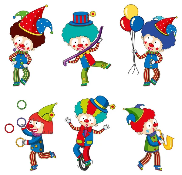 Set Van Speelse Clowns Illustratie — Stockvector