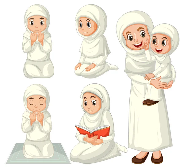 Set Muslim Orang Kartun Karakter Ilustrasi - Stok Vektor