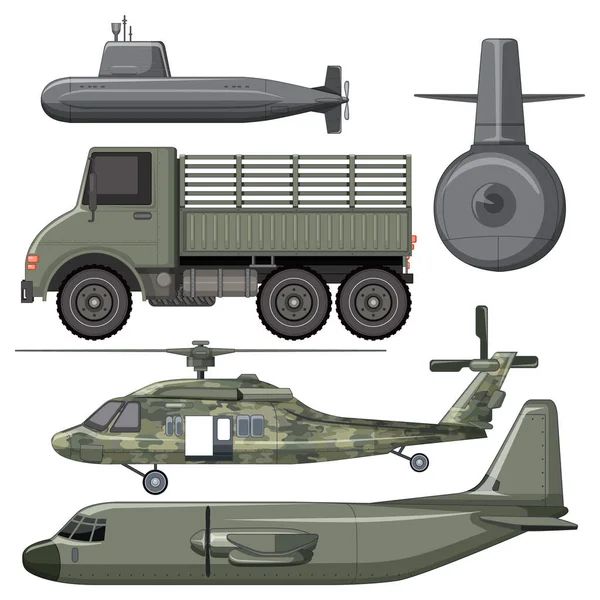 Conjunto Vehículos Militares Ilustración — Vector de stock