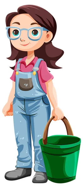 Bonito Personagem Desenho Animado Jardineiro Com Balde Ilustração —  Vetores de Stock