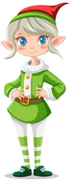 Elfe Fille Dessin Animé Personnage Noël Illustration — Image vectorielle