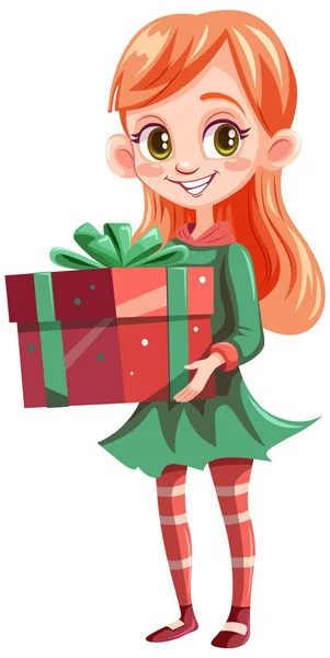 圣诞卡通人物手持礼品盒图解 — 图库矢量图片