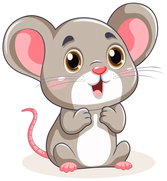 Χαριτωμένο Μικρό Ποντίκι Μεγάλα Αυτιά Εικονογράφηση Χαρακτήρα Κινουμένων Σχεδίων — Διανυσματικό Αρχείο
