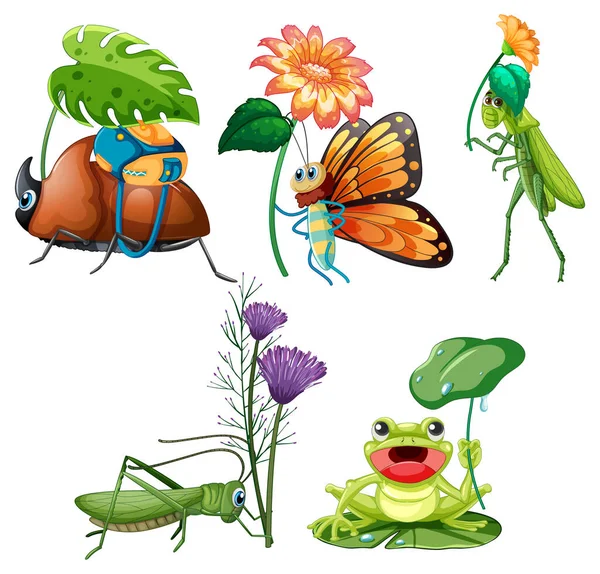 Conjunto Dibujos Animados Insectos Ilustración Personajes — Archivo Imágenes Vectoriales